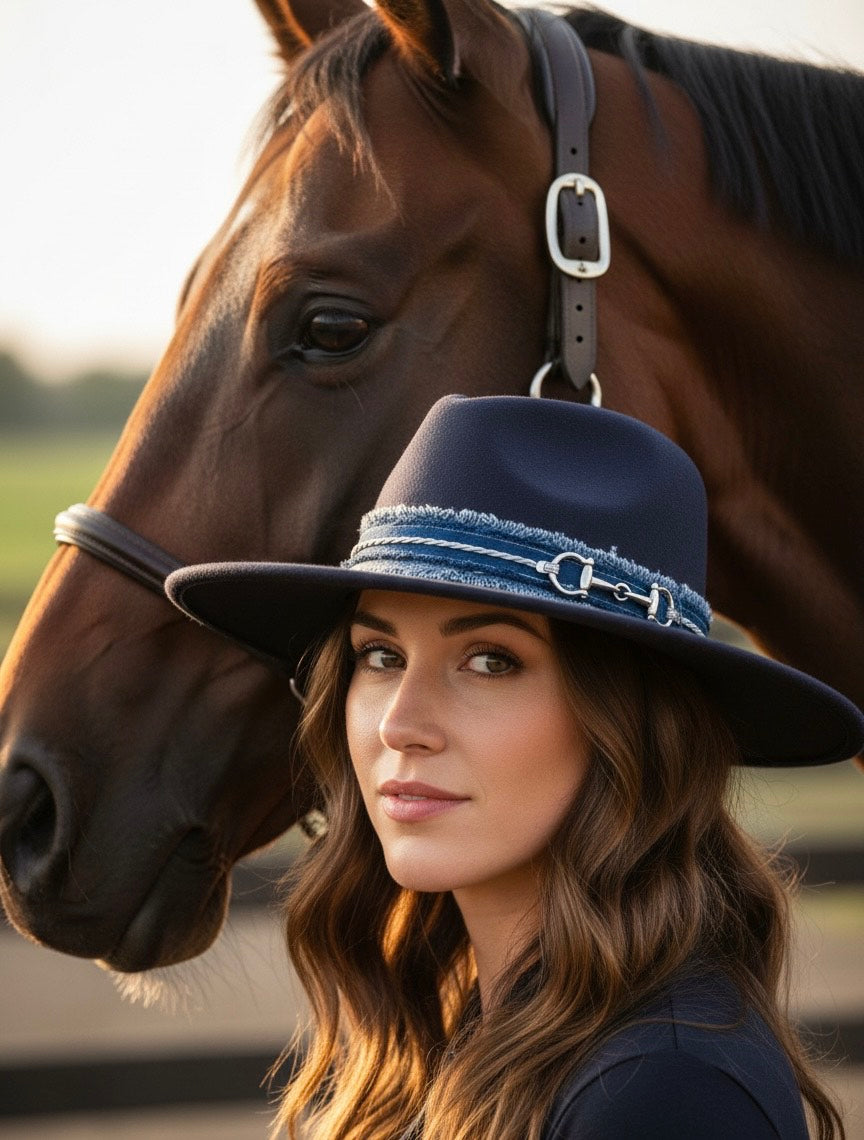 "Blue Jeans Baby" Fedora with bit Carol Bader Design
