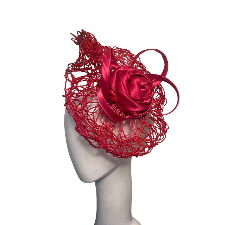 Twisted Bliss Disc Fascinator in Hot Pink /Red Carol Bader Design