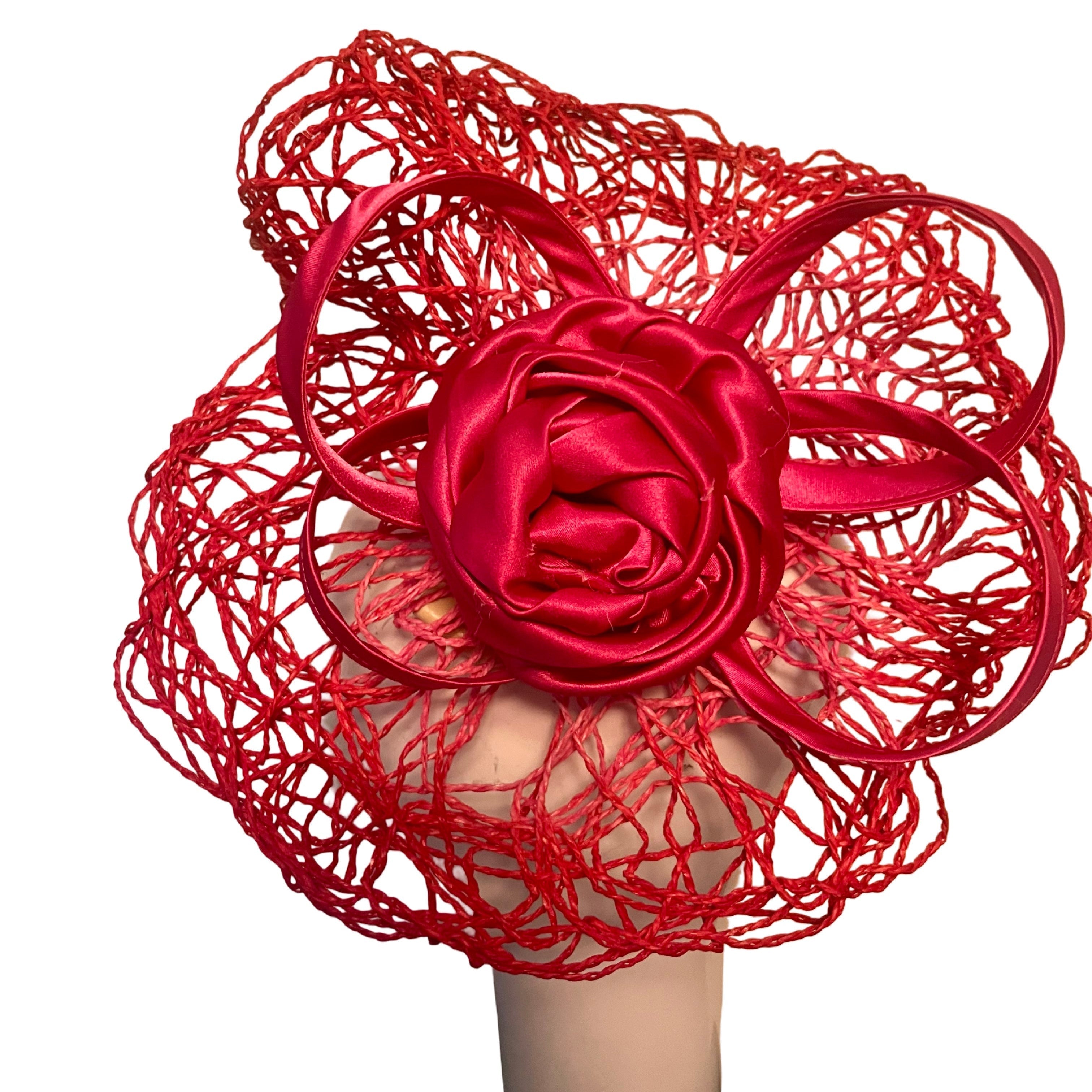 Twisted Bliss Disc Fascinator in Hot Pink /Red Carol Bader Design