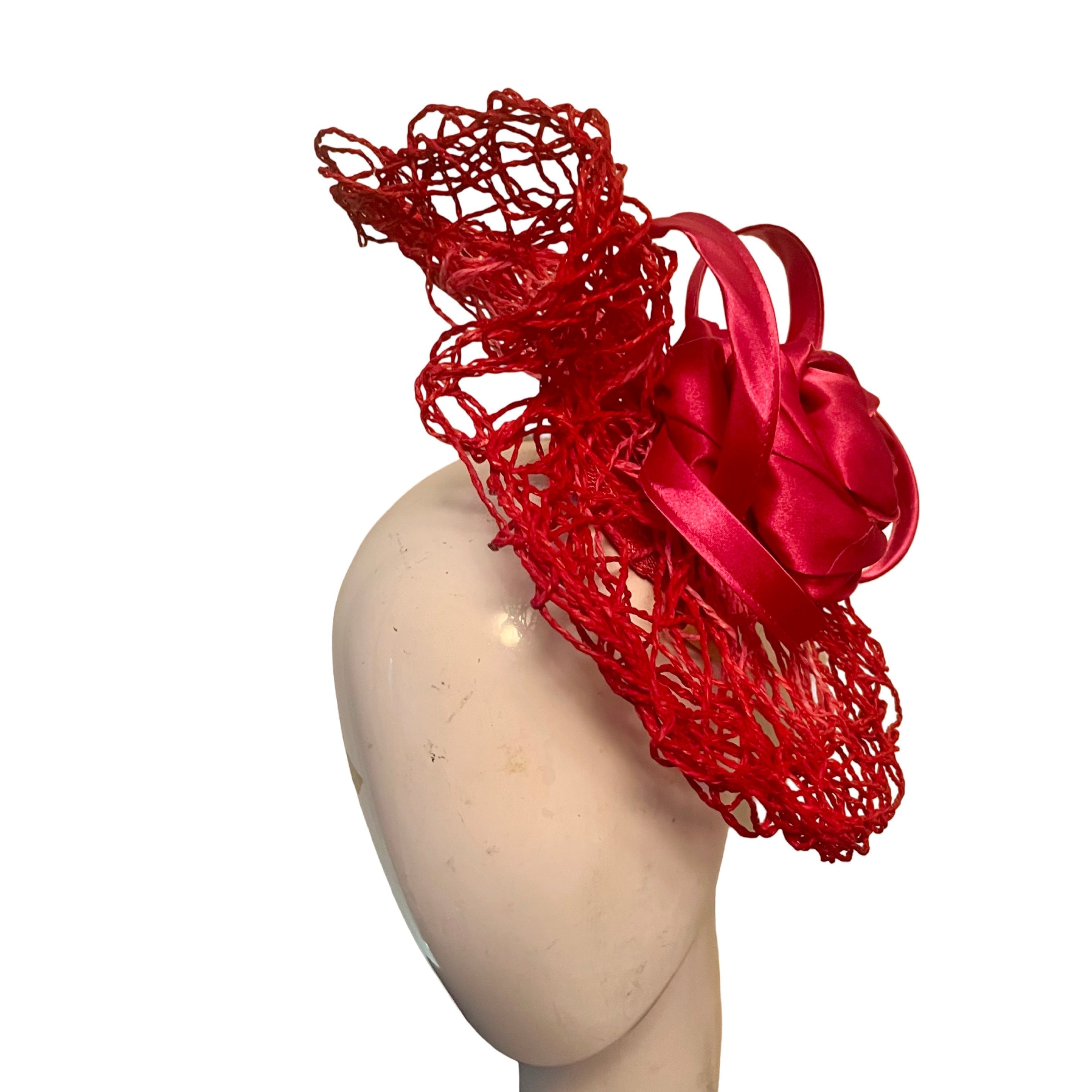 Twisted Bliss Disc Fascinator in Hot Pink /Red Carol Bader Design