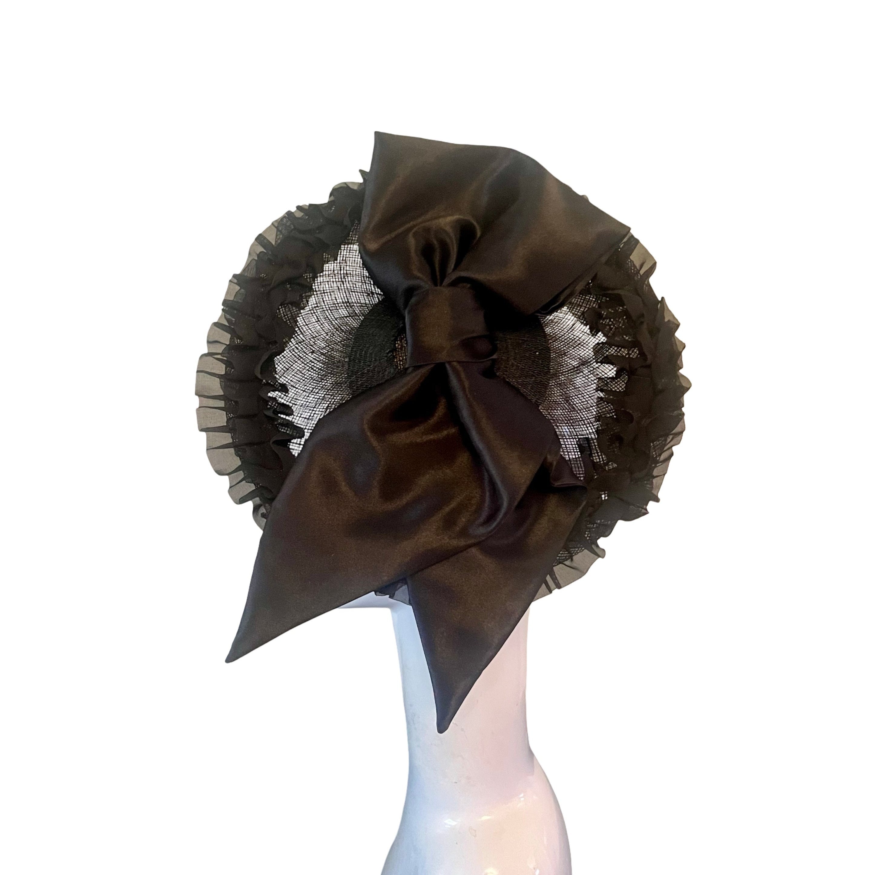 French Connection Ruffled Disc Headpiece all Black Carol Bader Design
