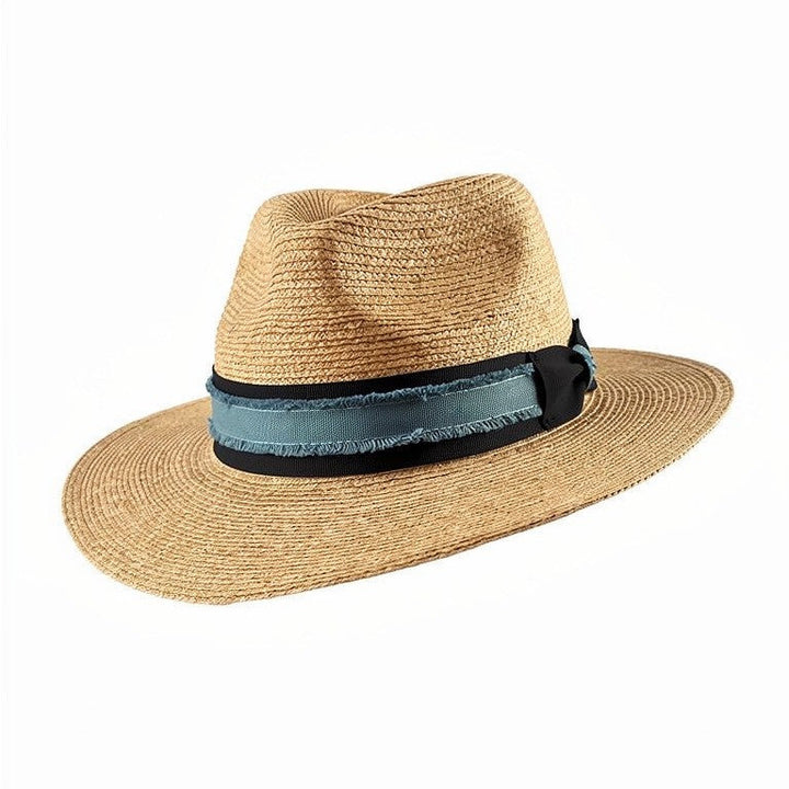 Raffia Beach Gambler with Blue Trim