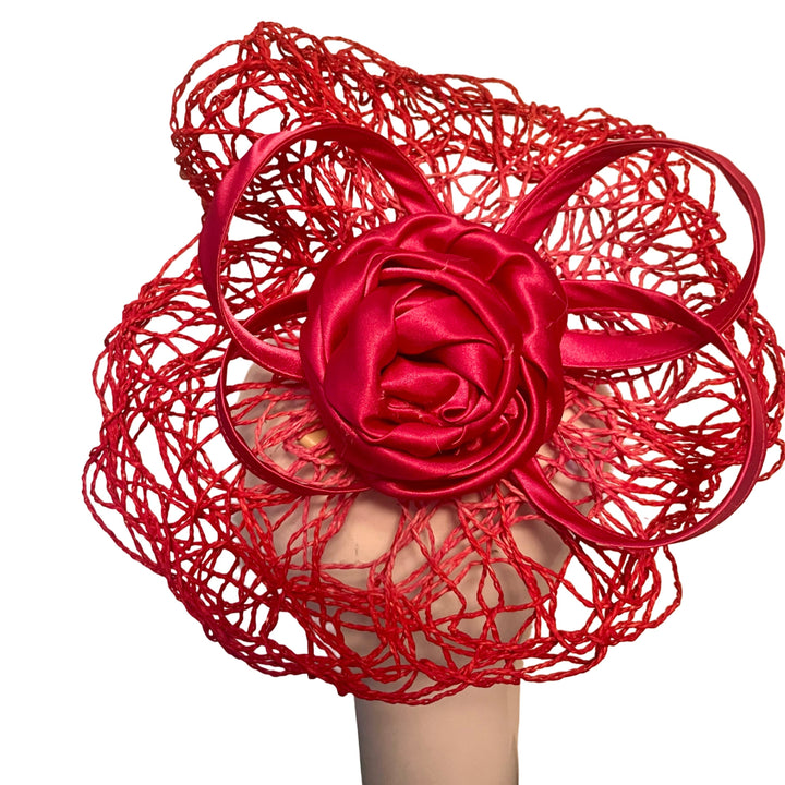 Twisted Bliss Disc Fascinator in Hot Pink /Red Carol Bader Design