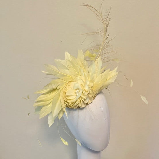 Butter Yellow Fascinator with netting