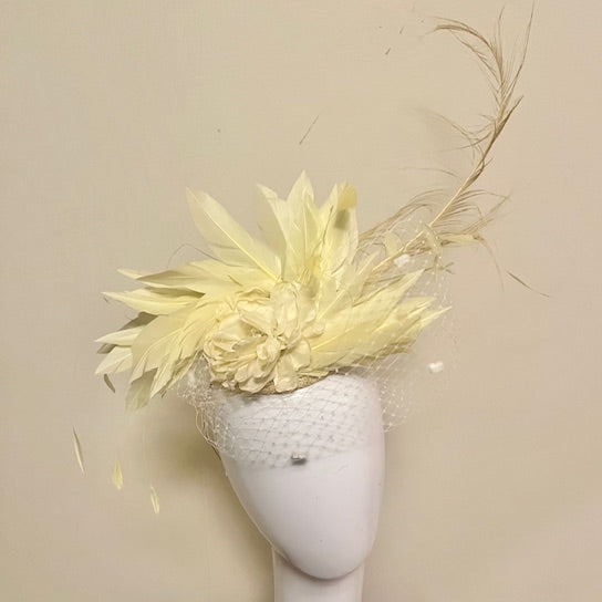 Butter Yellow Fascinator with netting