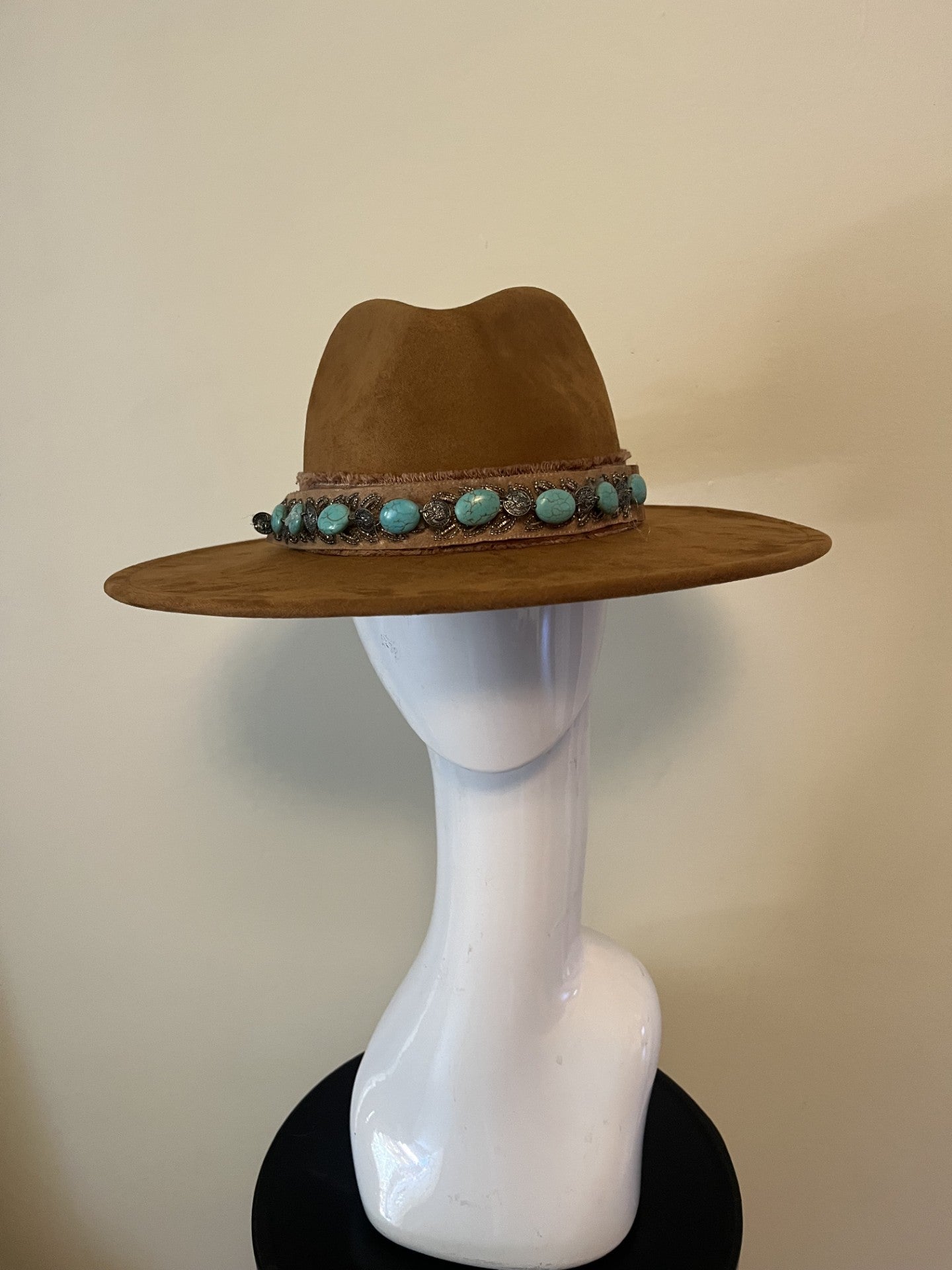 Chocolate Mouse Suede Fedora with Turquoise band